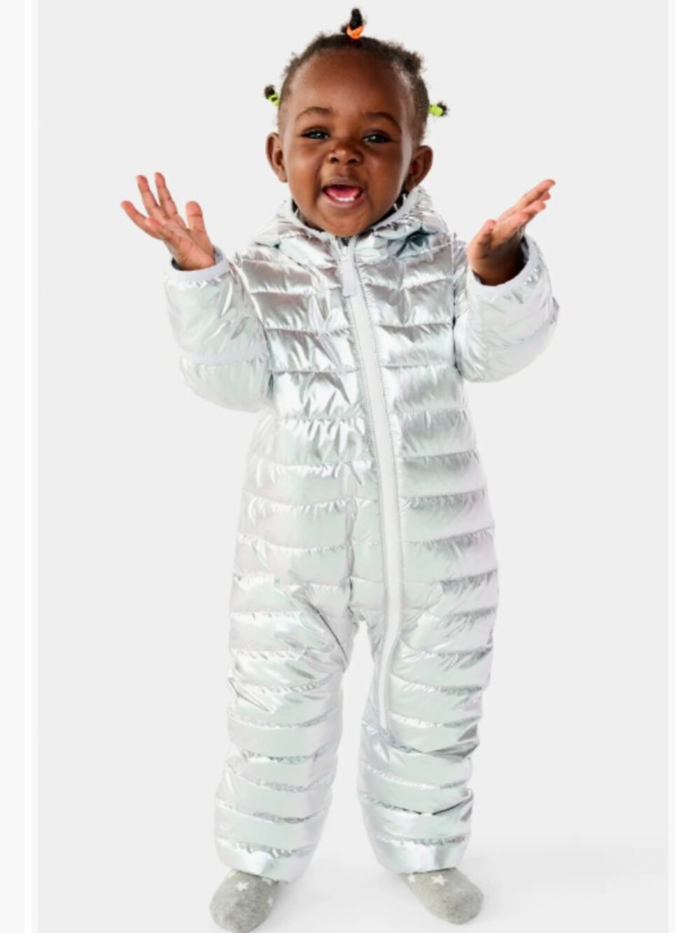 Primary Lightweight Water Repellent Metallic Puffer Snowsuit Size 12-18 months